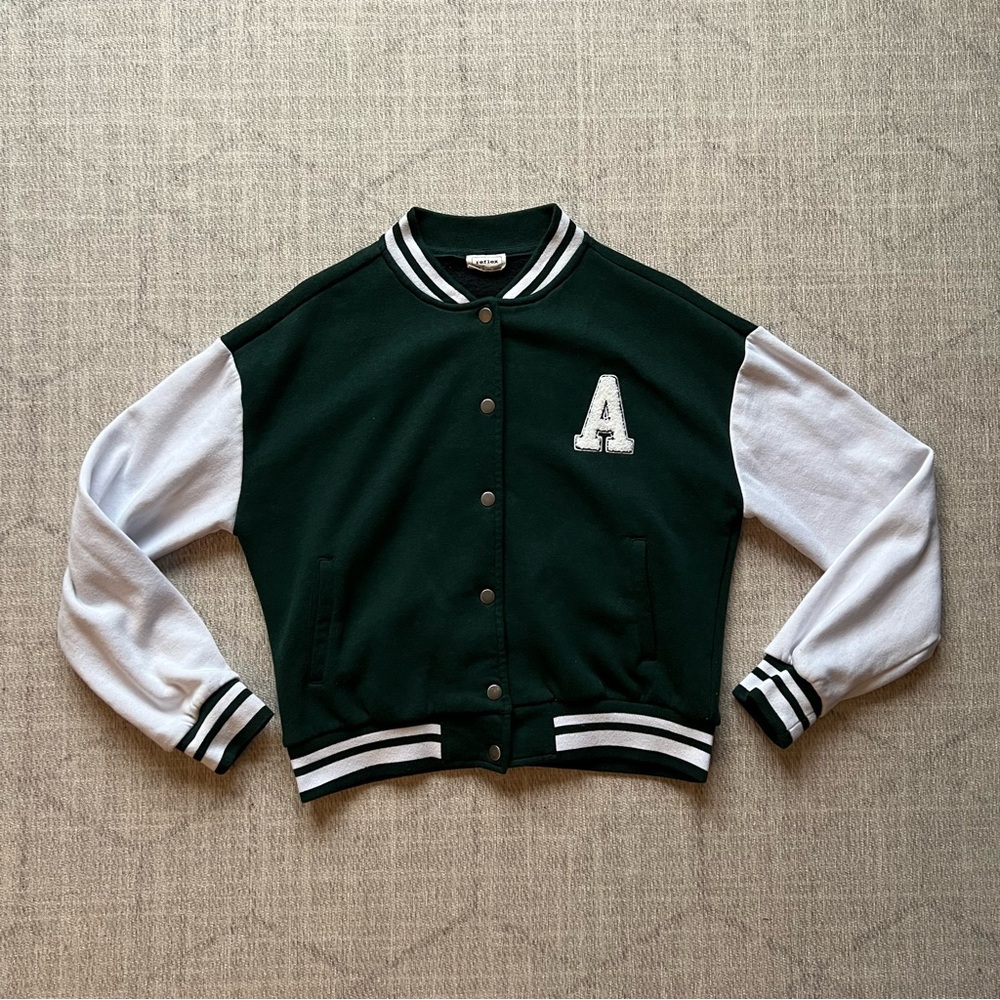 Reflex Girl’s Youth Green/White Letterman Zip Up Winter Jacket MEDIUM